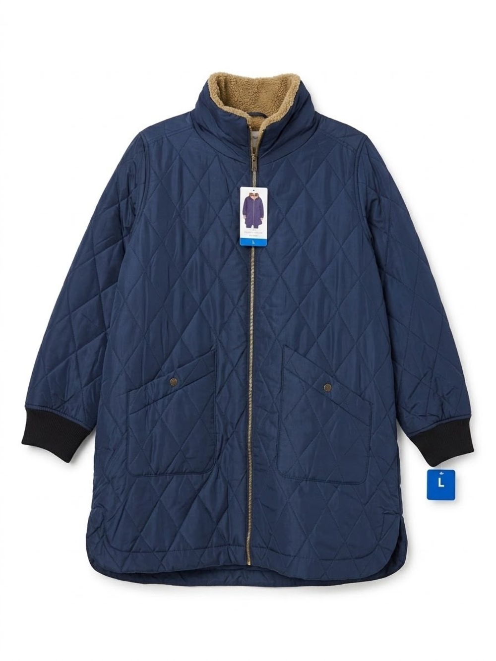 Weatherproof Women's Quilted Navy Blue Jacket with Sherpa Collar